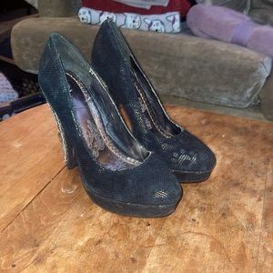 Naughty monkey black high heel pumps with rhinestones on heels